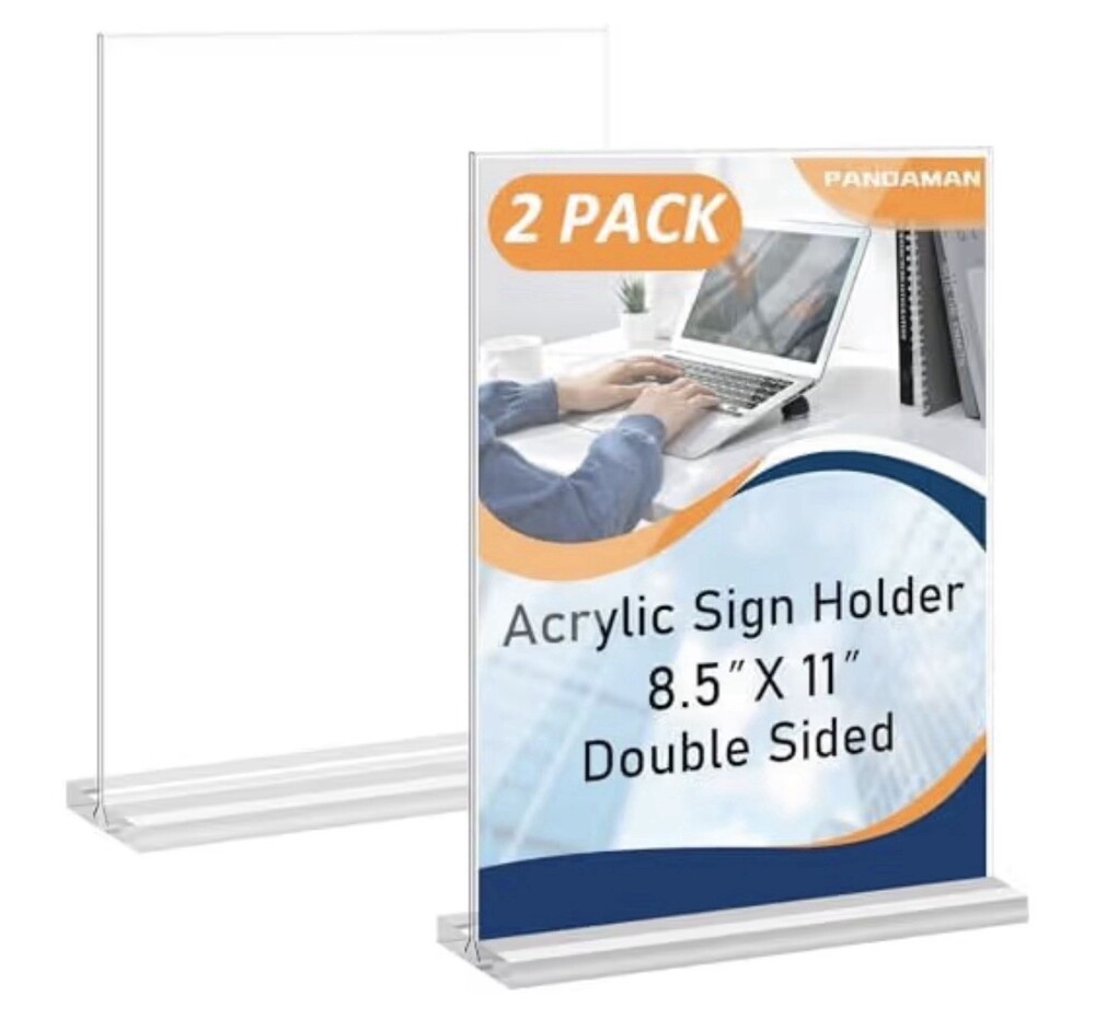 Acrylic Sign Stands 8.5 X 11 - 2 Pack Vertical Double Sided for Display, Plastic